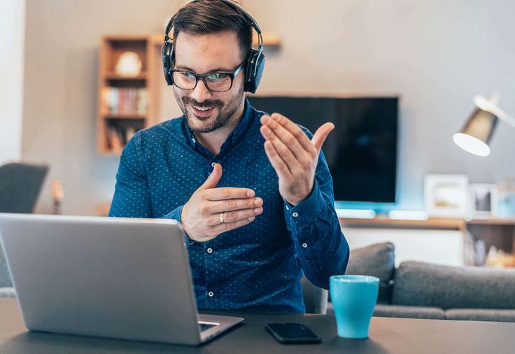 Professional advisor wearing a headset in an office setting